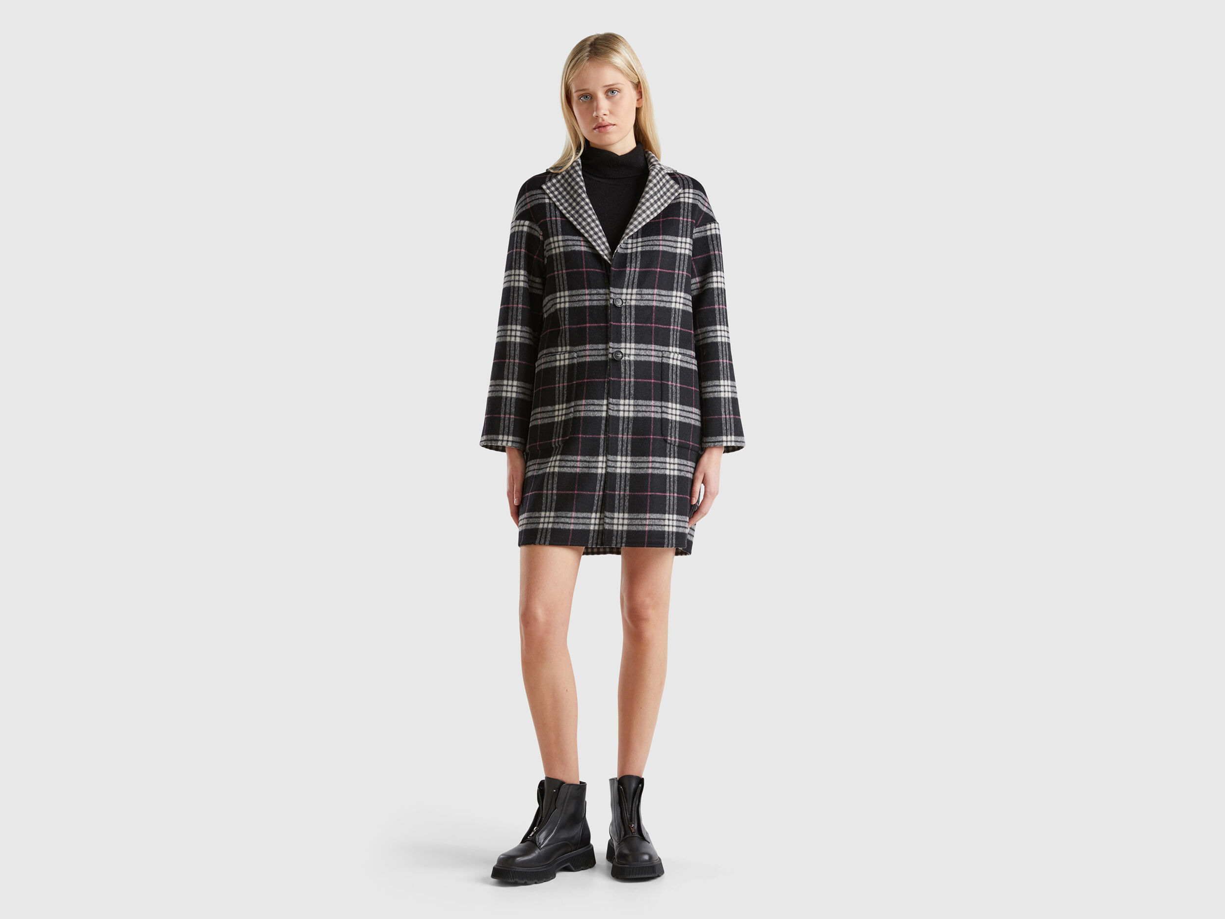 Reversible checked coat Multi color Benetton