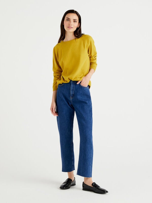 Yellow crew neck sweater in cashmere and wool blend Women