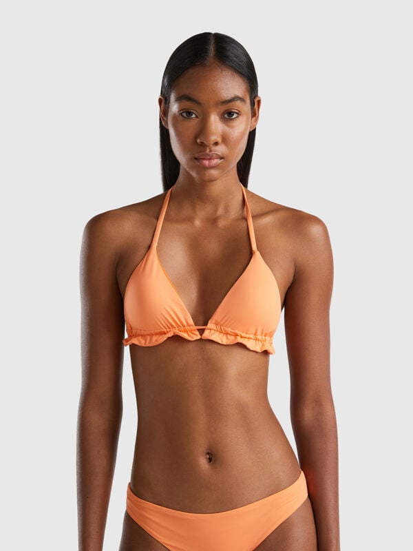 Triangle bikini top in ECONYL® with flounces Women