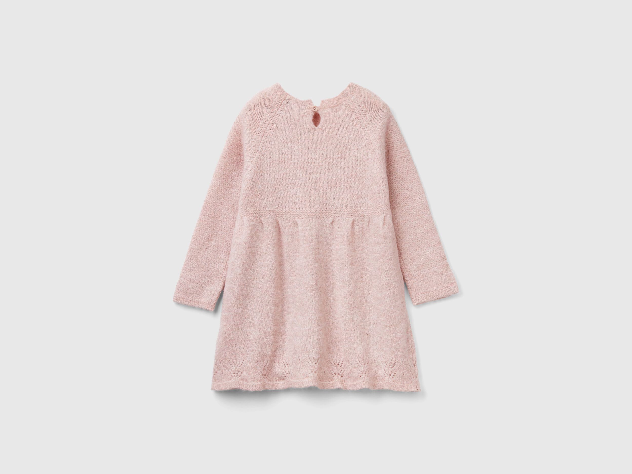 Knit dress with lace - Peach | Benetton