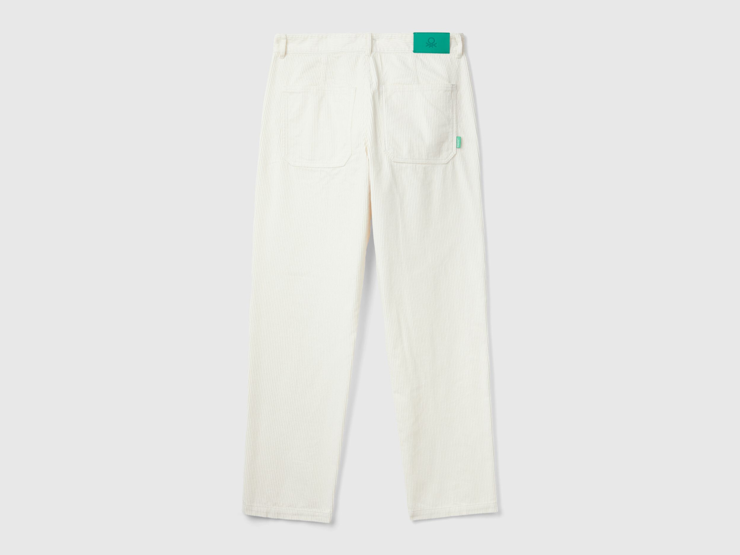 Worker-style velvet trousers - White | Benetton