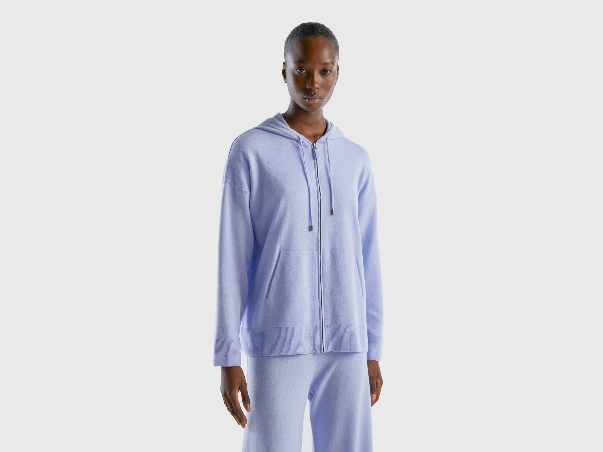 Light blue sweater in cashmere blend with hood Lavender Benetton