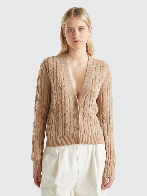 Boxy fit cardigan with cable knit and perforations Women