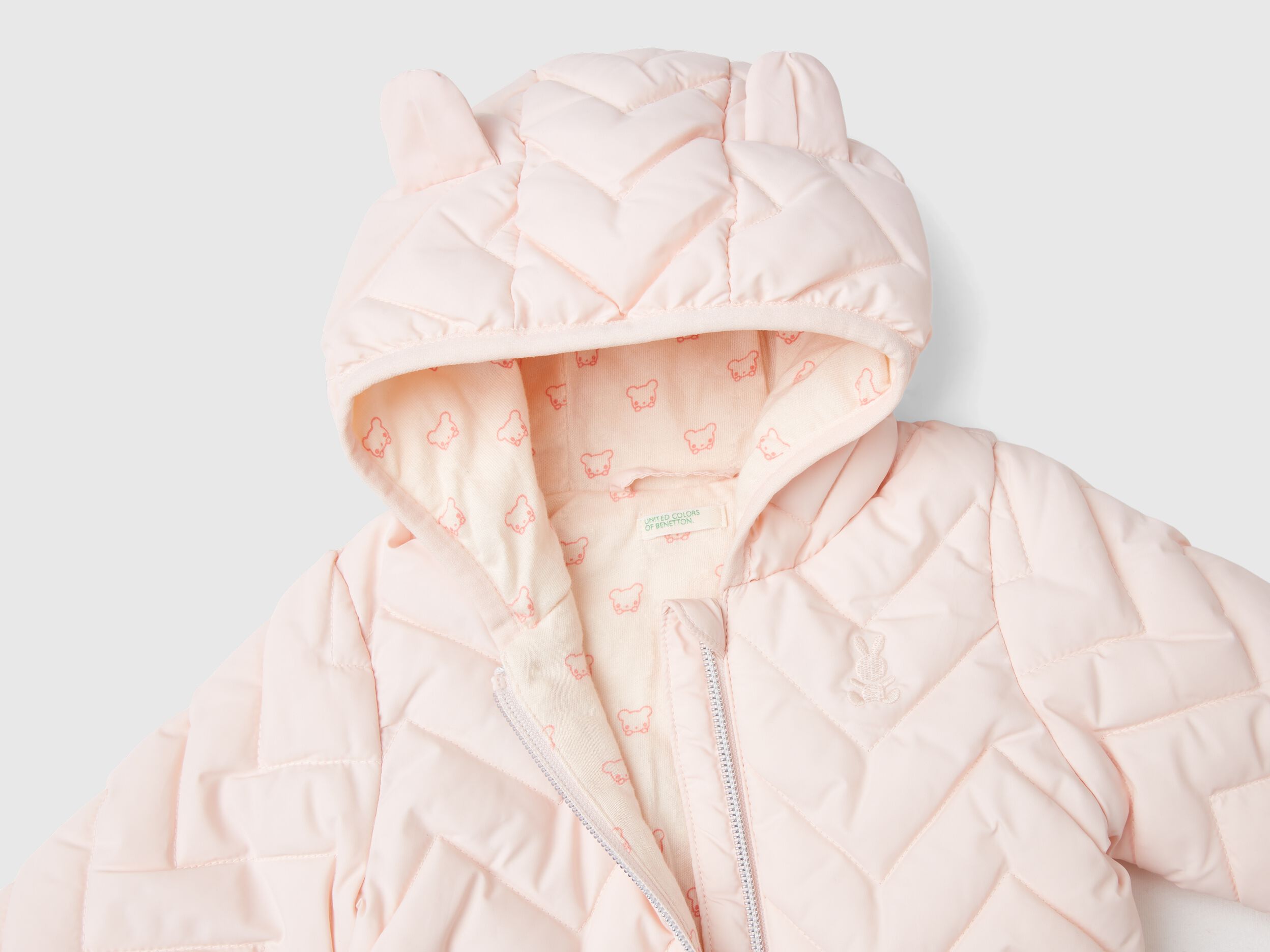 Padded puffer jacket with ear flaps - Soft Pink | Benetton