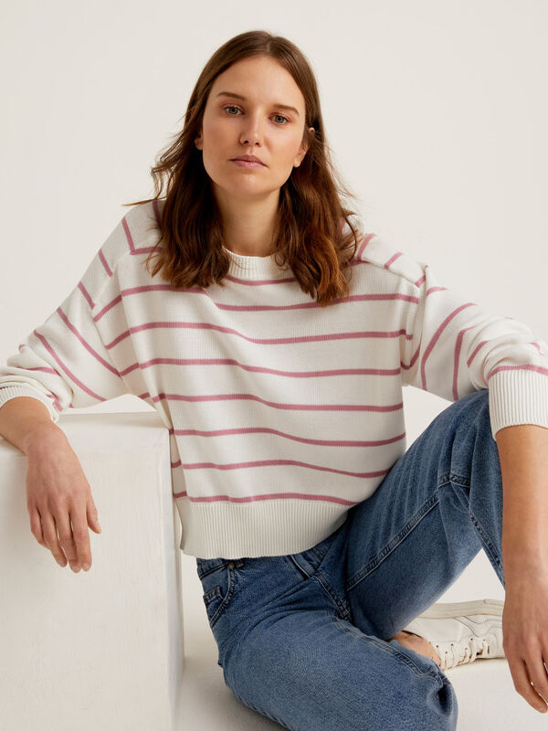 Jersey de cuello redondo de 100 % algodón tricot Mujer