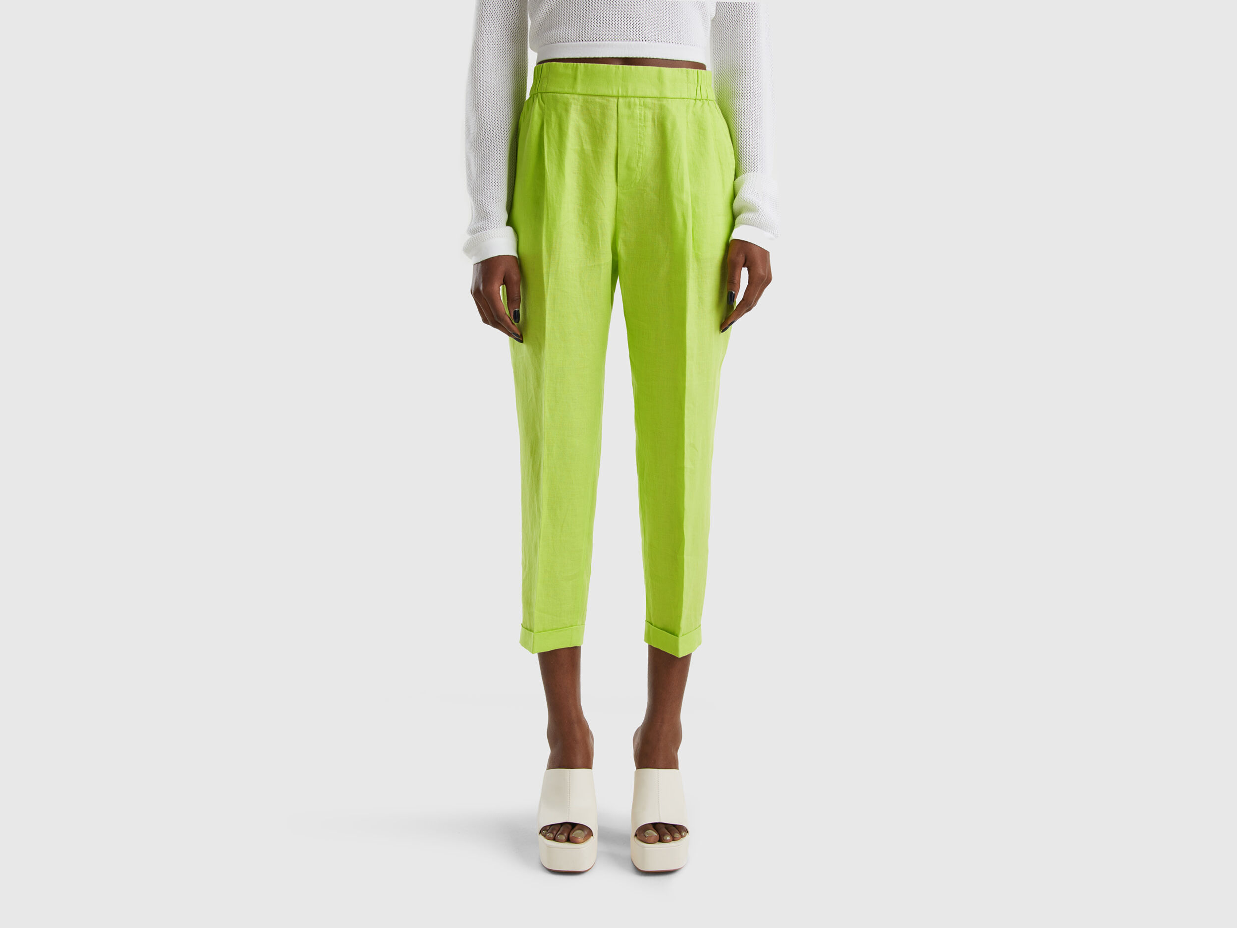 Buy W Women Lime Green Solid Cropped Cigarette Trousers - Trousers for Women  1726443 | Myntra