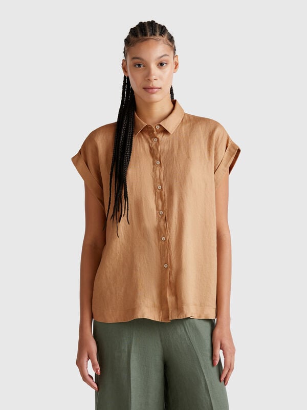 Camisa regular fit de puro lino Mujer