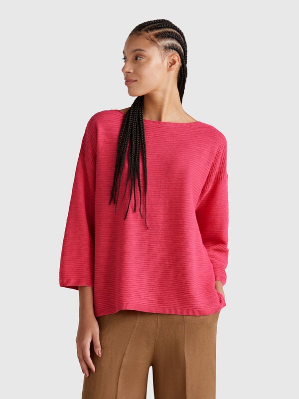 Jersey de mezcla de lino con manga 3/4 Mujer