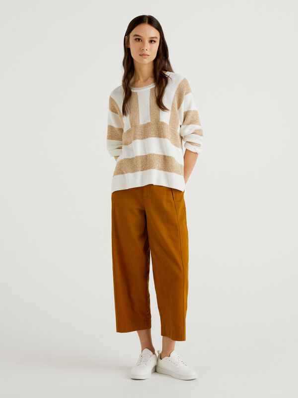 Trousers with wide leg in pure cotton Women