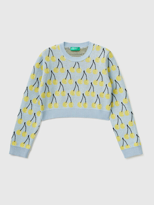 Sky blue cropped sweater with cherry pattern Junior Girl