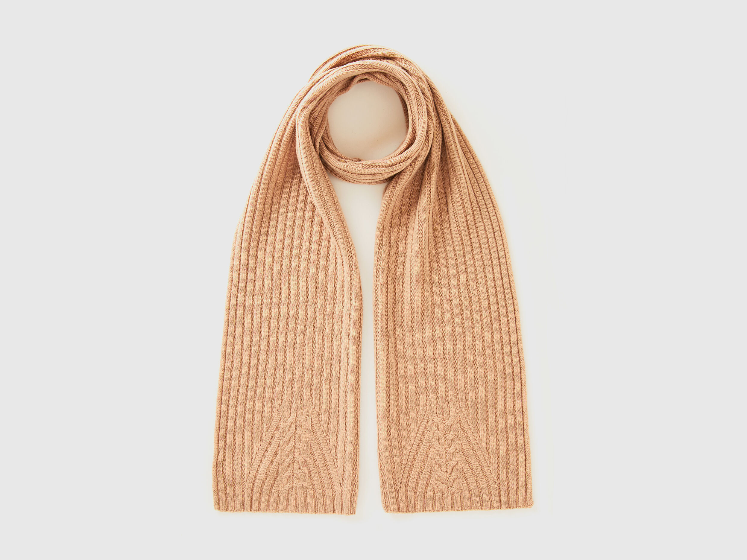 Cropped sweater with cable knit and perforations - Camel
