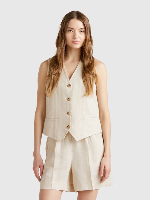 Pure linen vest Women