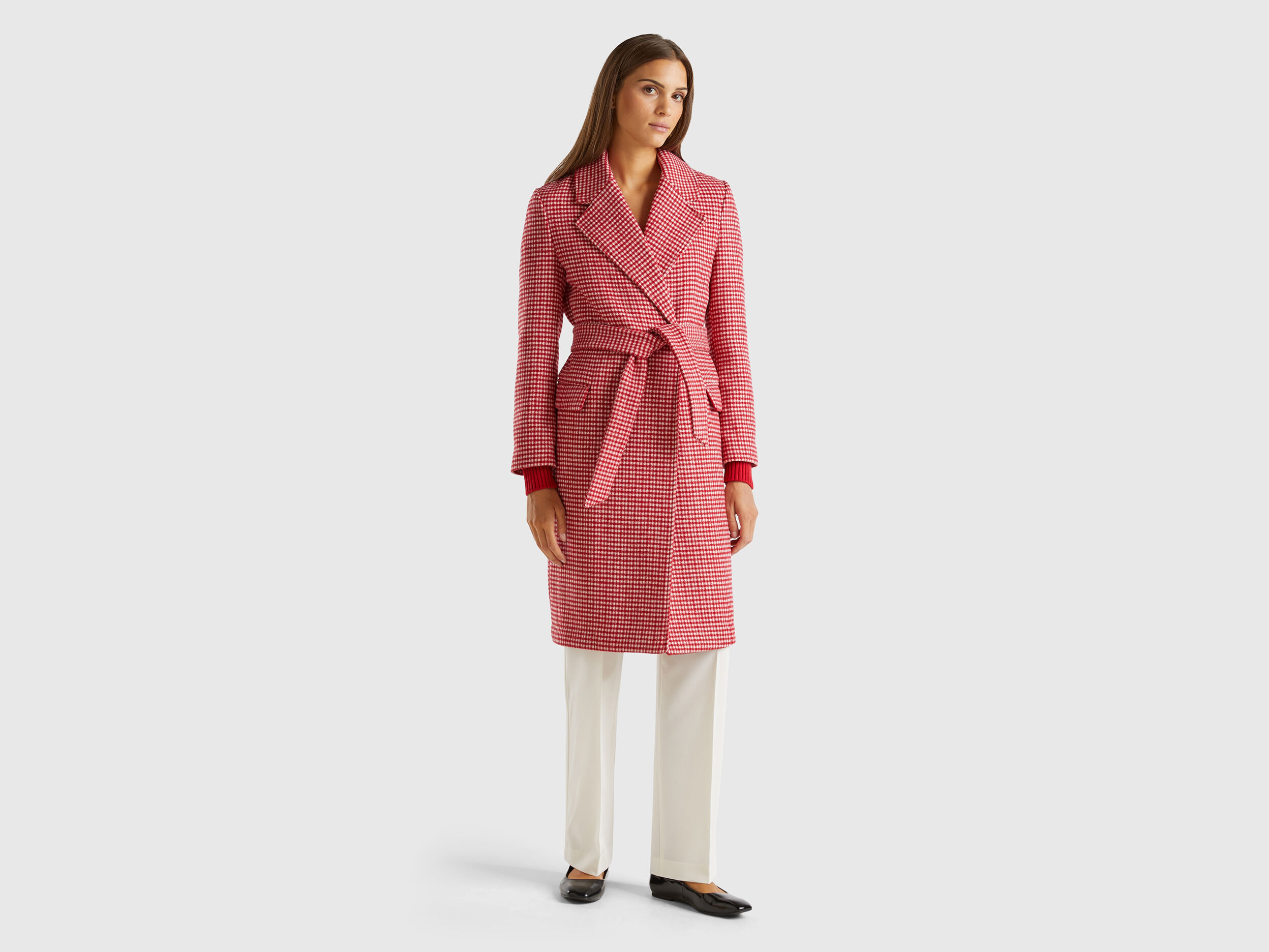 Lightweight houndstooth coat Red Benetton