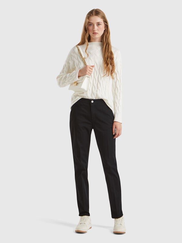 Chinos slim fit de algodón negro Mujer