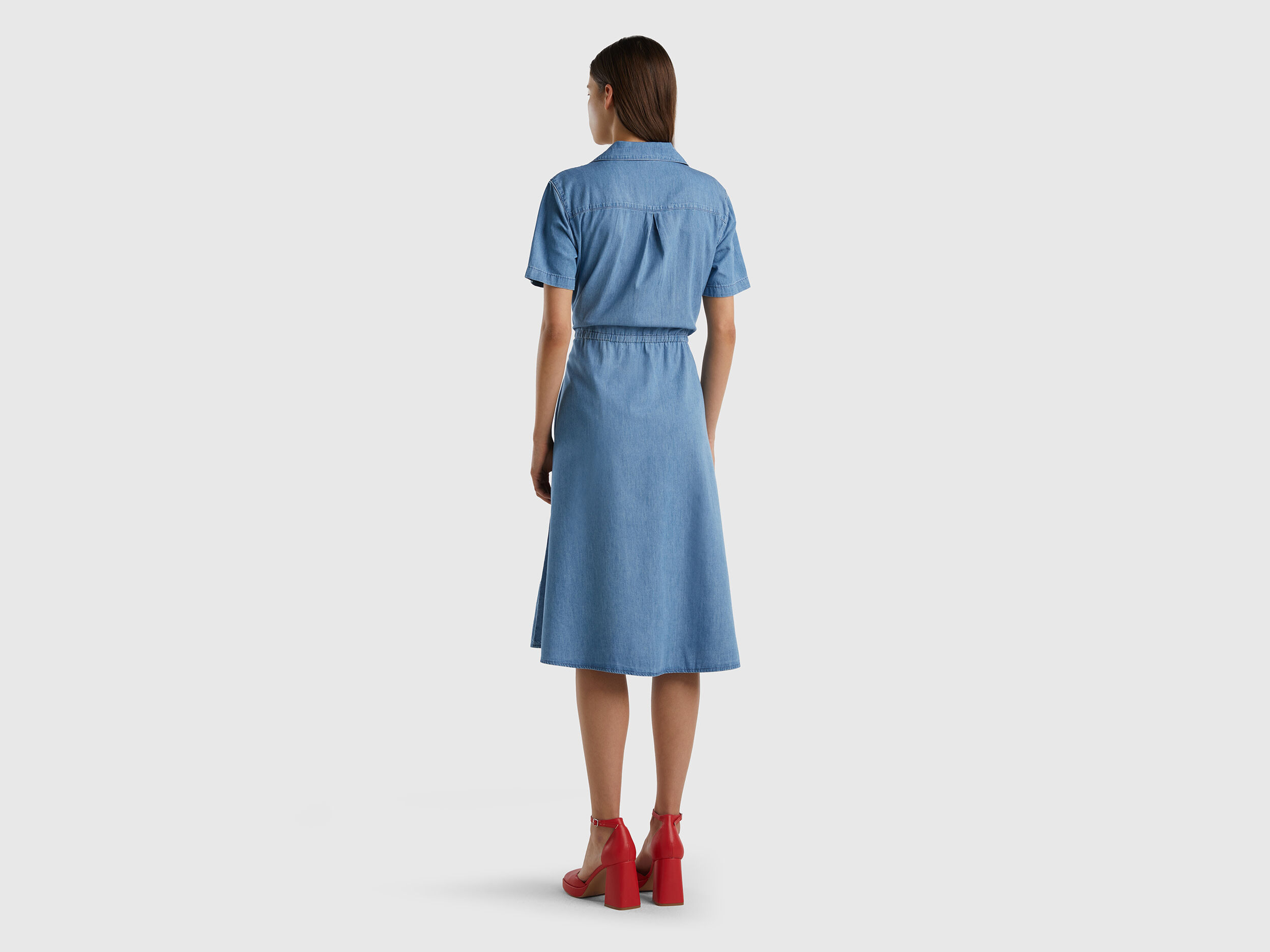 Midi shirt dress in chambray Light Blue Benetton