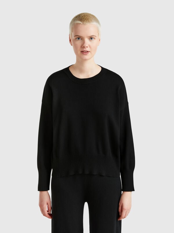Jersey de cuello redondo de punto de algodón Mujer