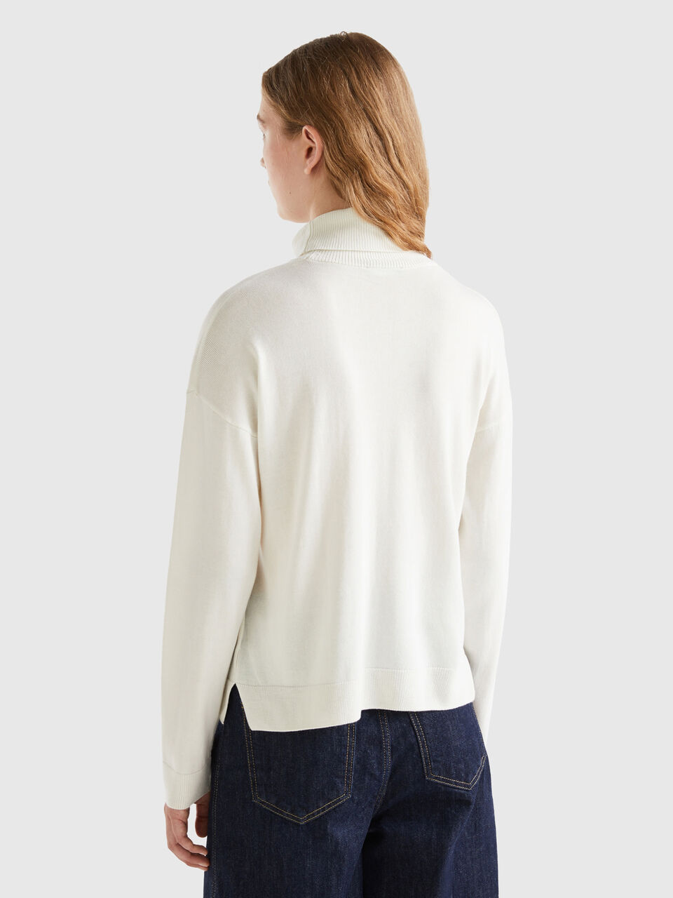 Women's turtleneck sweater  White modal cashmere turtleneck