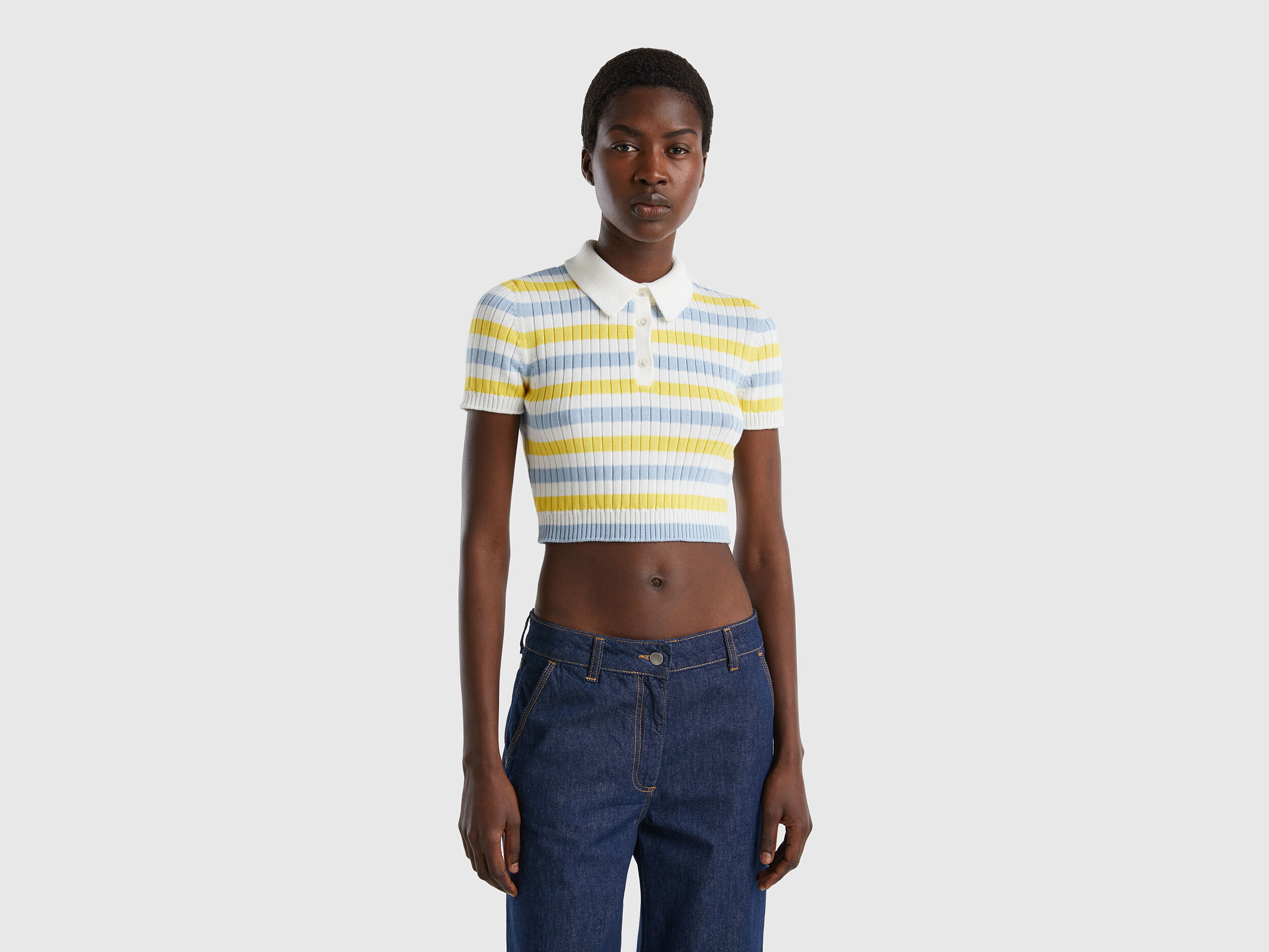 Striped cropped cheap polo shirt