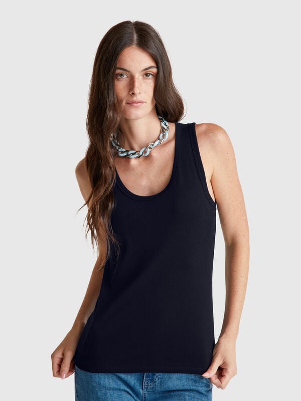 Dark blue tank top in pure cotton Women