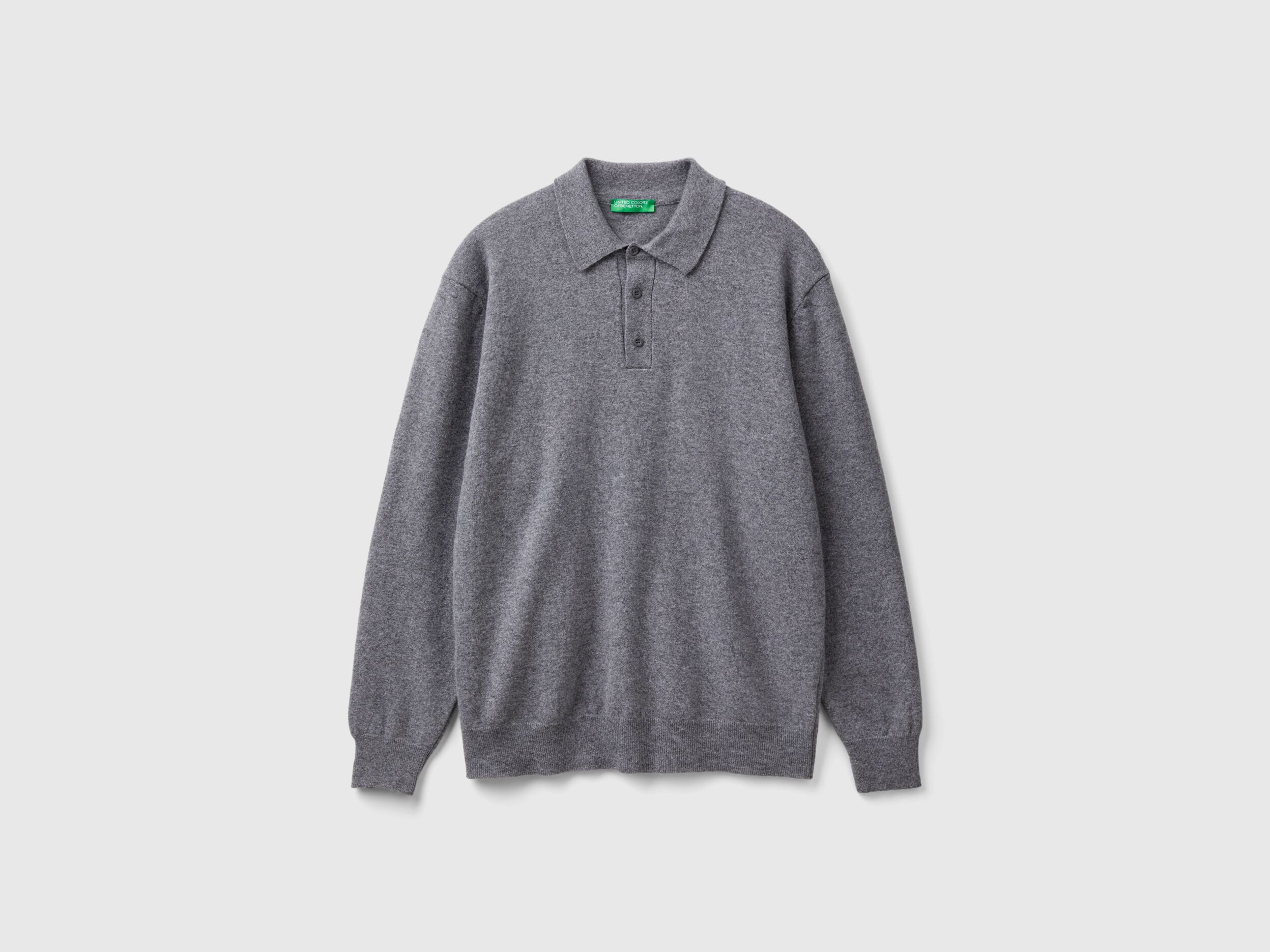 Dark gray polo in pure Merino wool - Dark Gray | Benetton