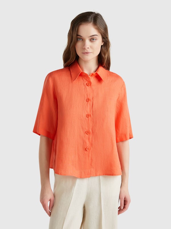 Camisa corta de puro lino Mujer
