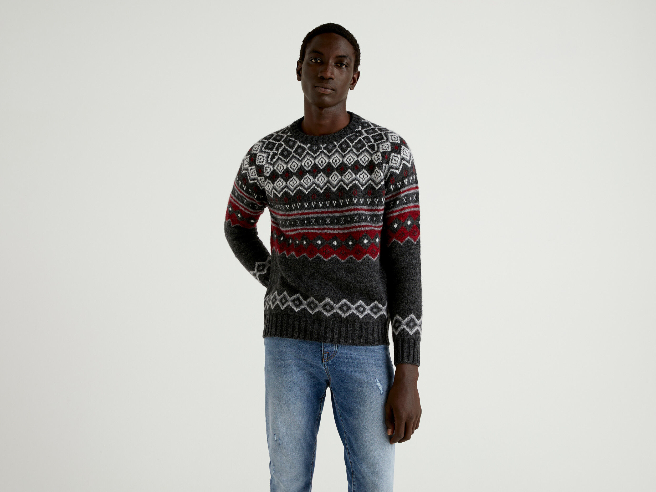 Cashmere blend jacquard sweater Dark Gray Benetton