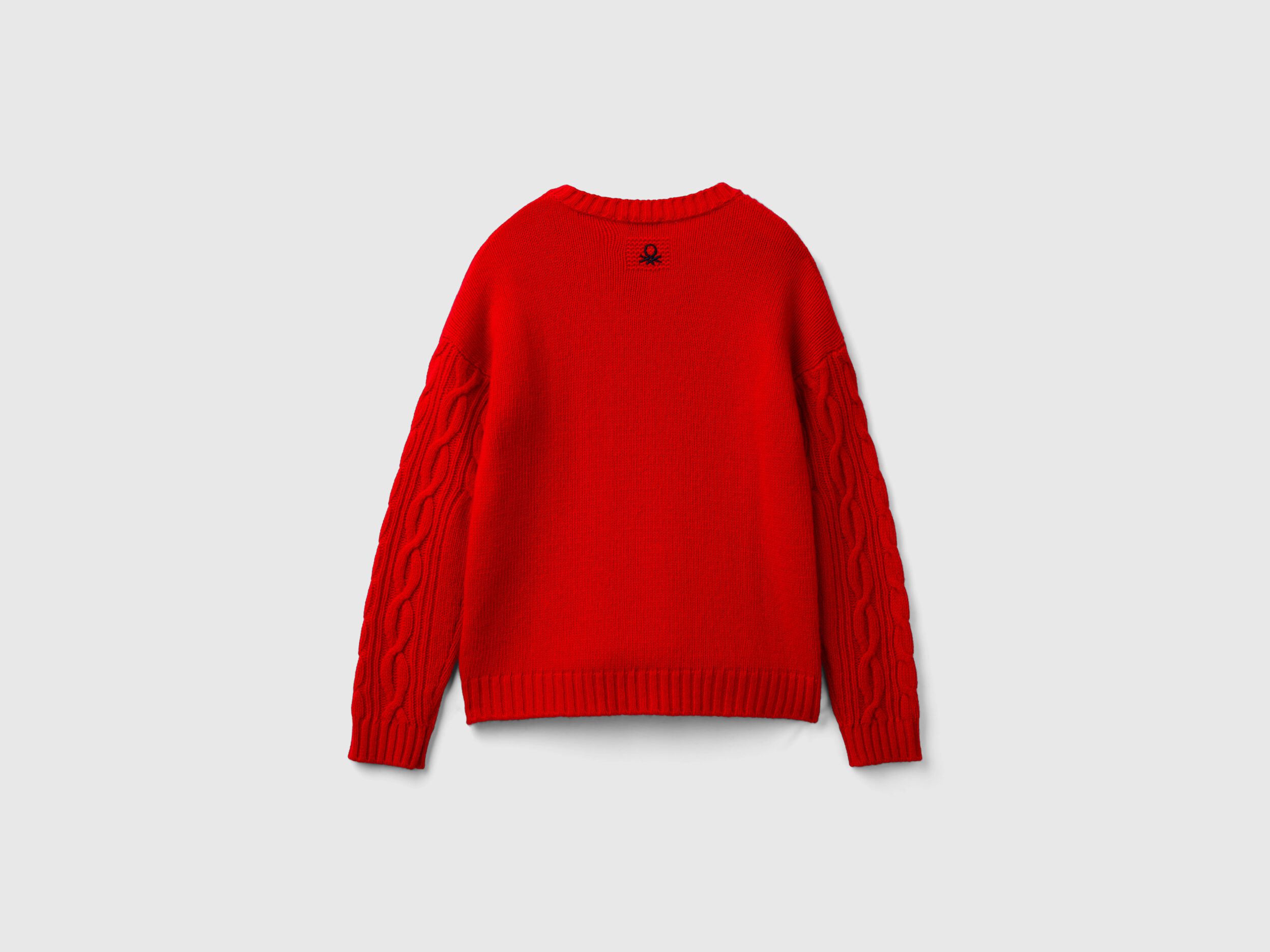 Cable knit sweater in wool blend Red Benetton