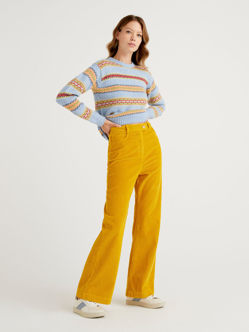 High-waisted velvet trousers - Yellow