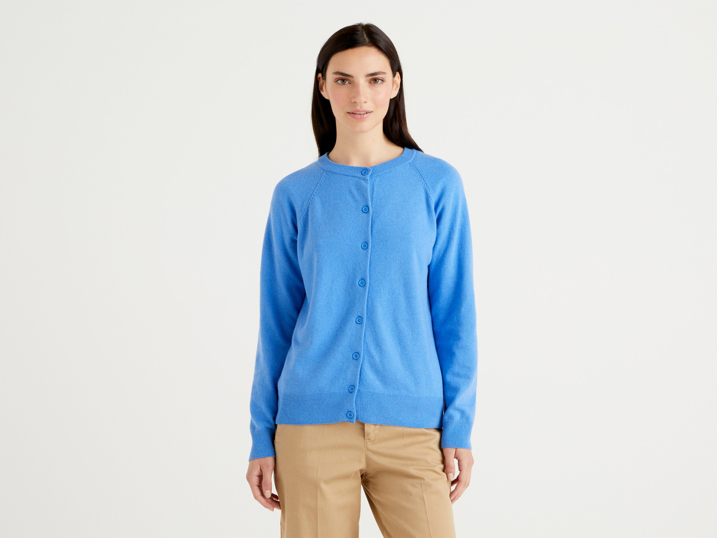 Cornflower blue cardigan in wool blend Turquoise Benetton