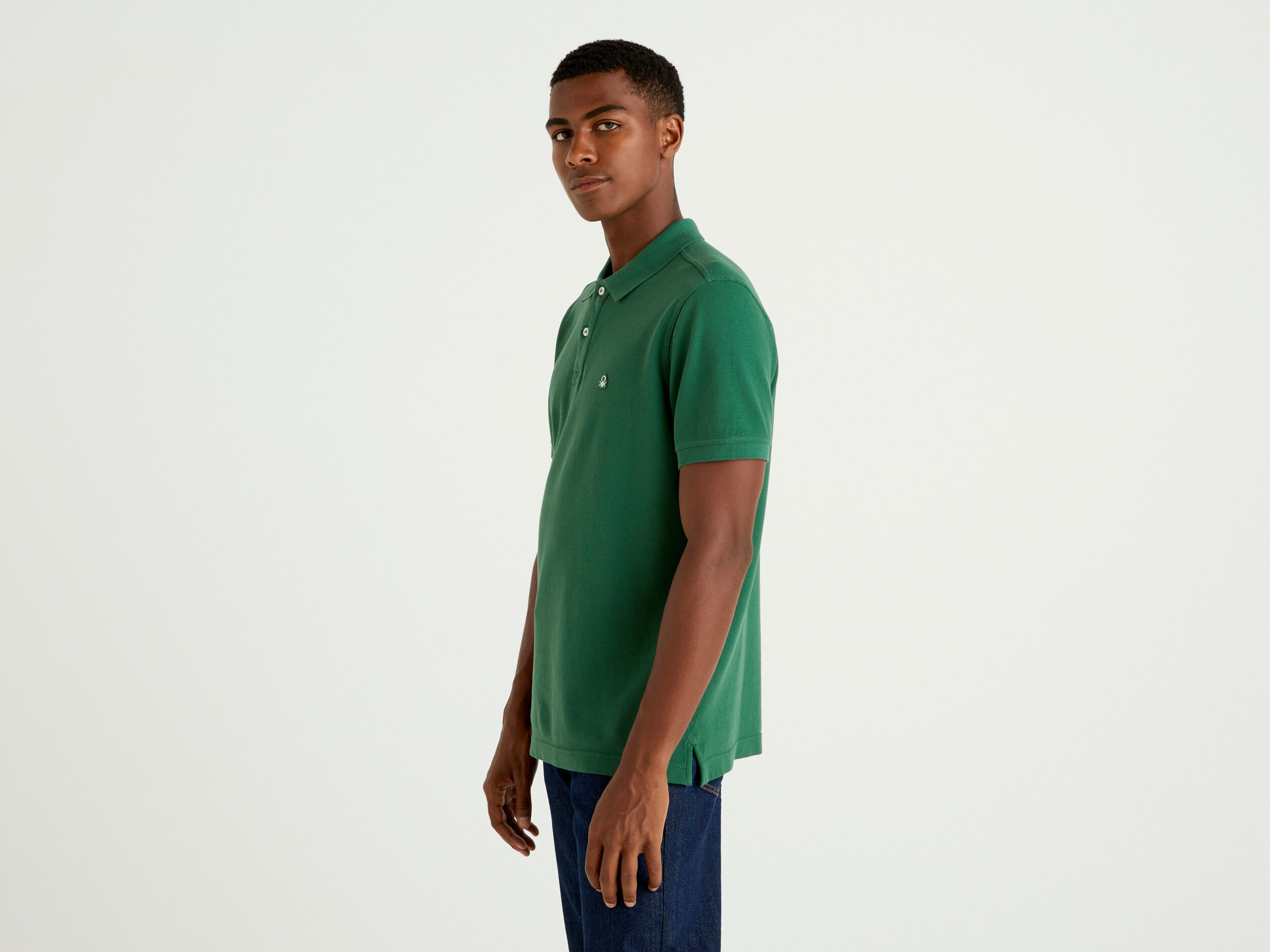 Dark green regular fit polo Dark Green Benetton
