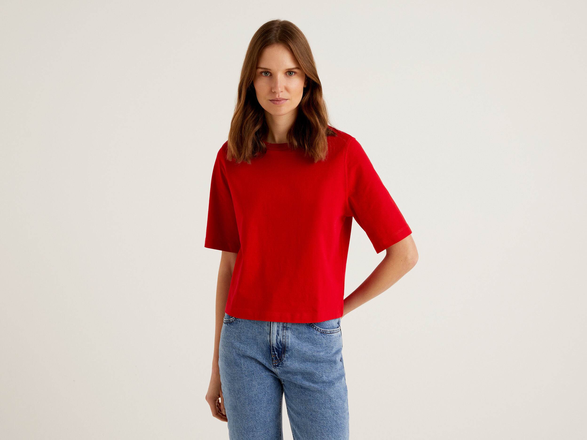 100% cotton boxy fit t-shirt - Red | Benetton