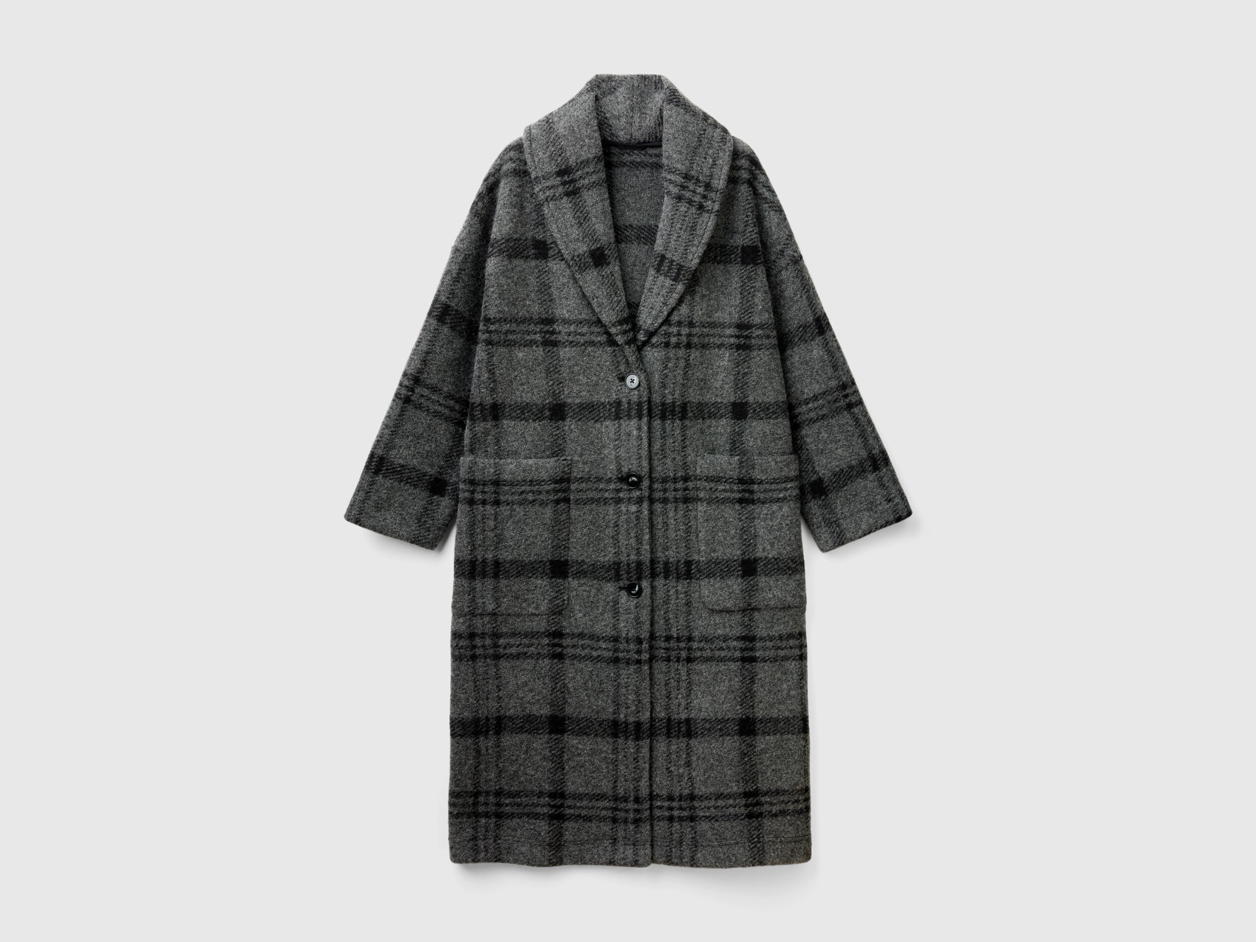 Jacquard check coat - Dark Gray | Benetton