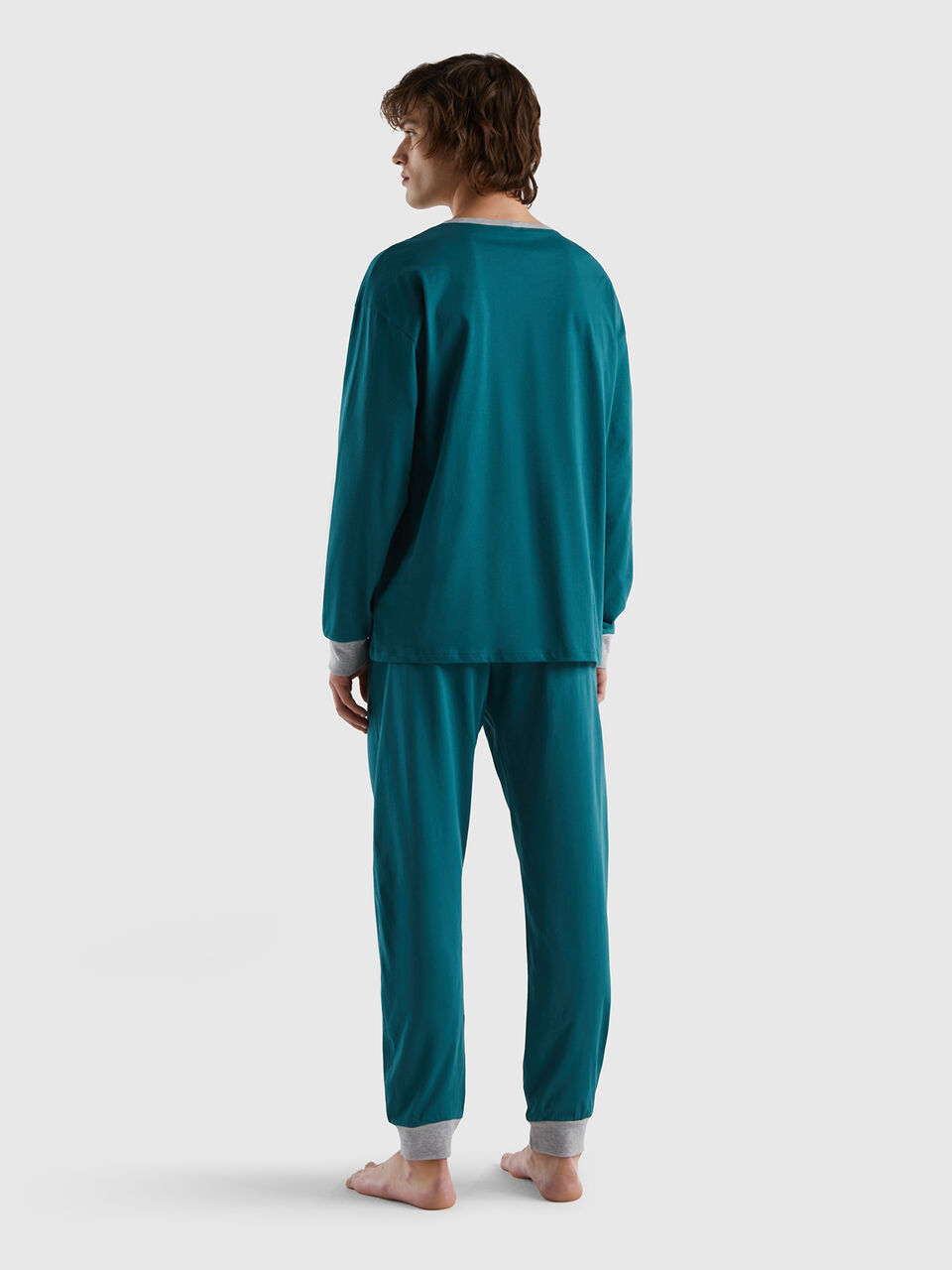Pijama largo hombre 100% algodón verde, Ropa de dormir de hombre