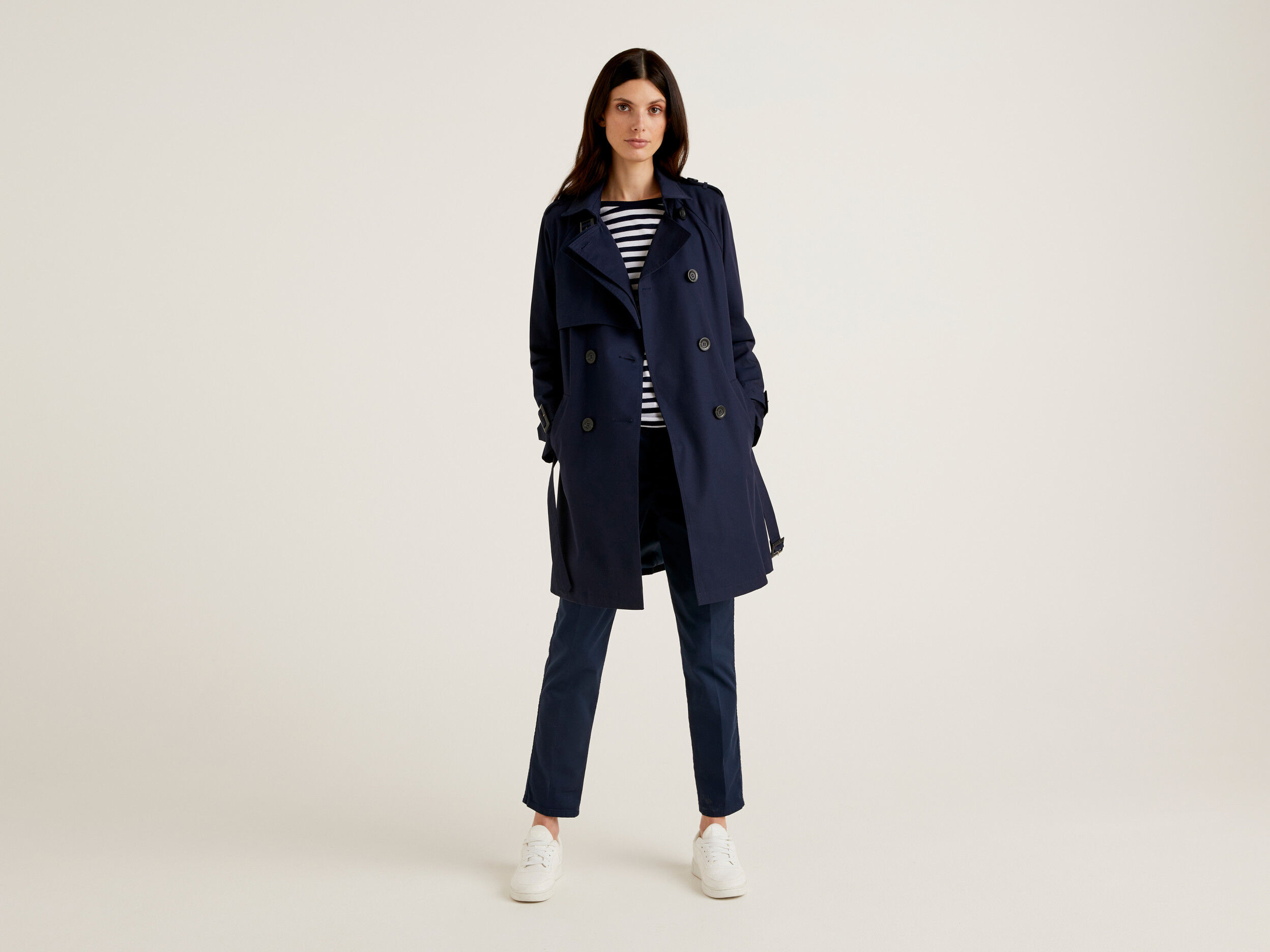 Ladies navy discount trench coat