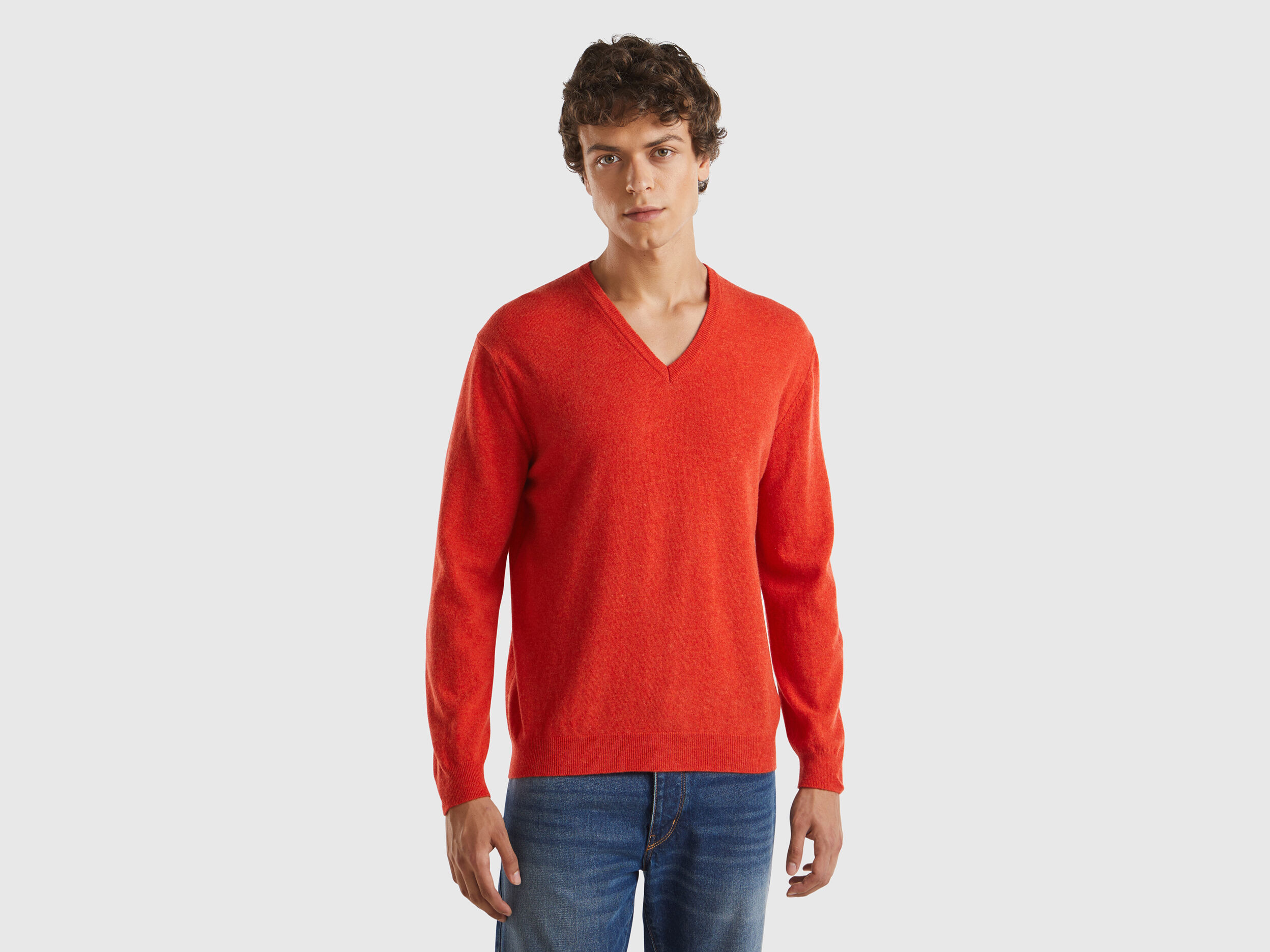 V Neck Merino Wool Sweater Men 2024 Benetton