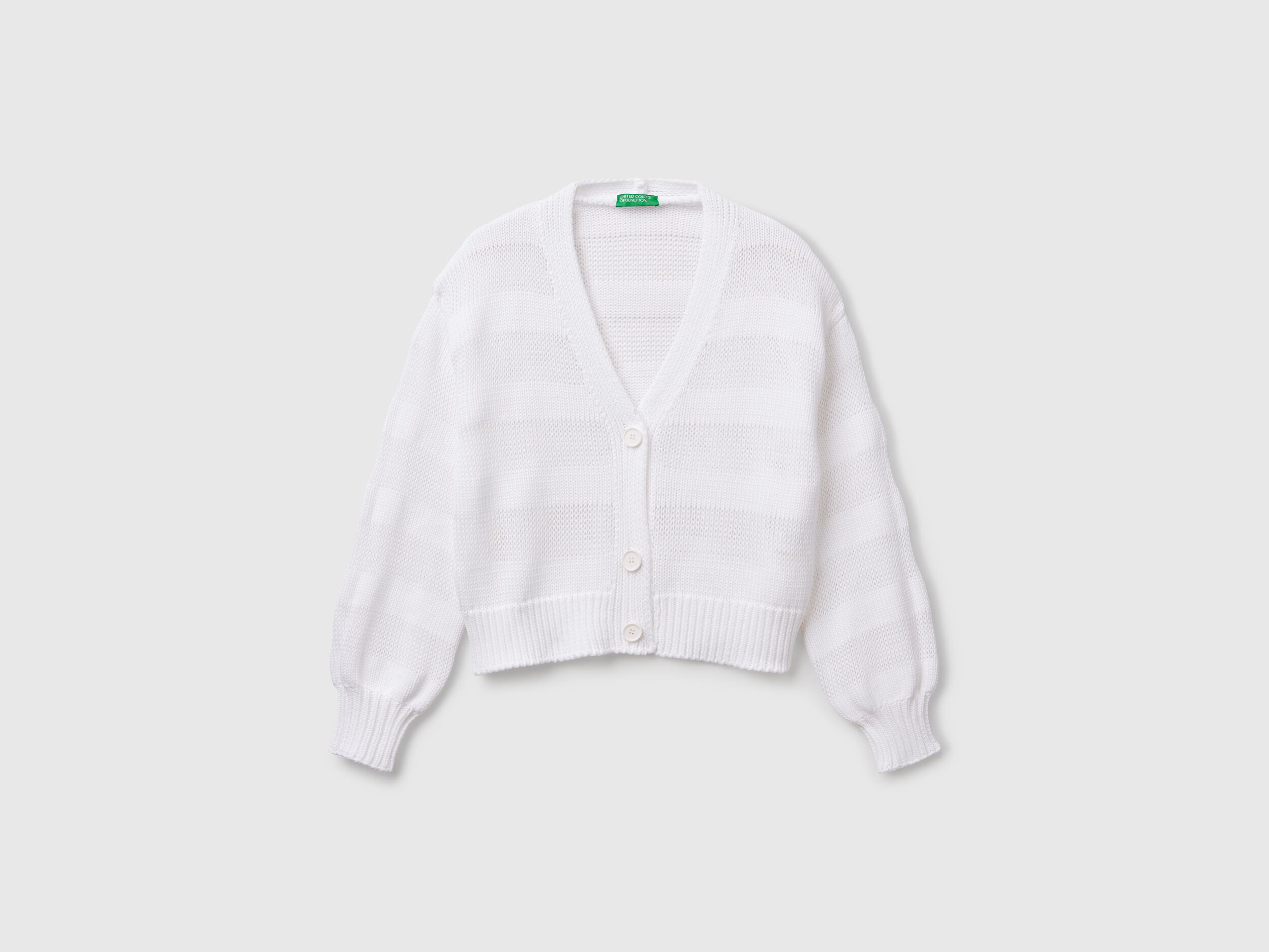 100% cotton knit cardigan - White | Benetton
