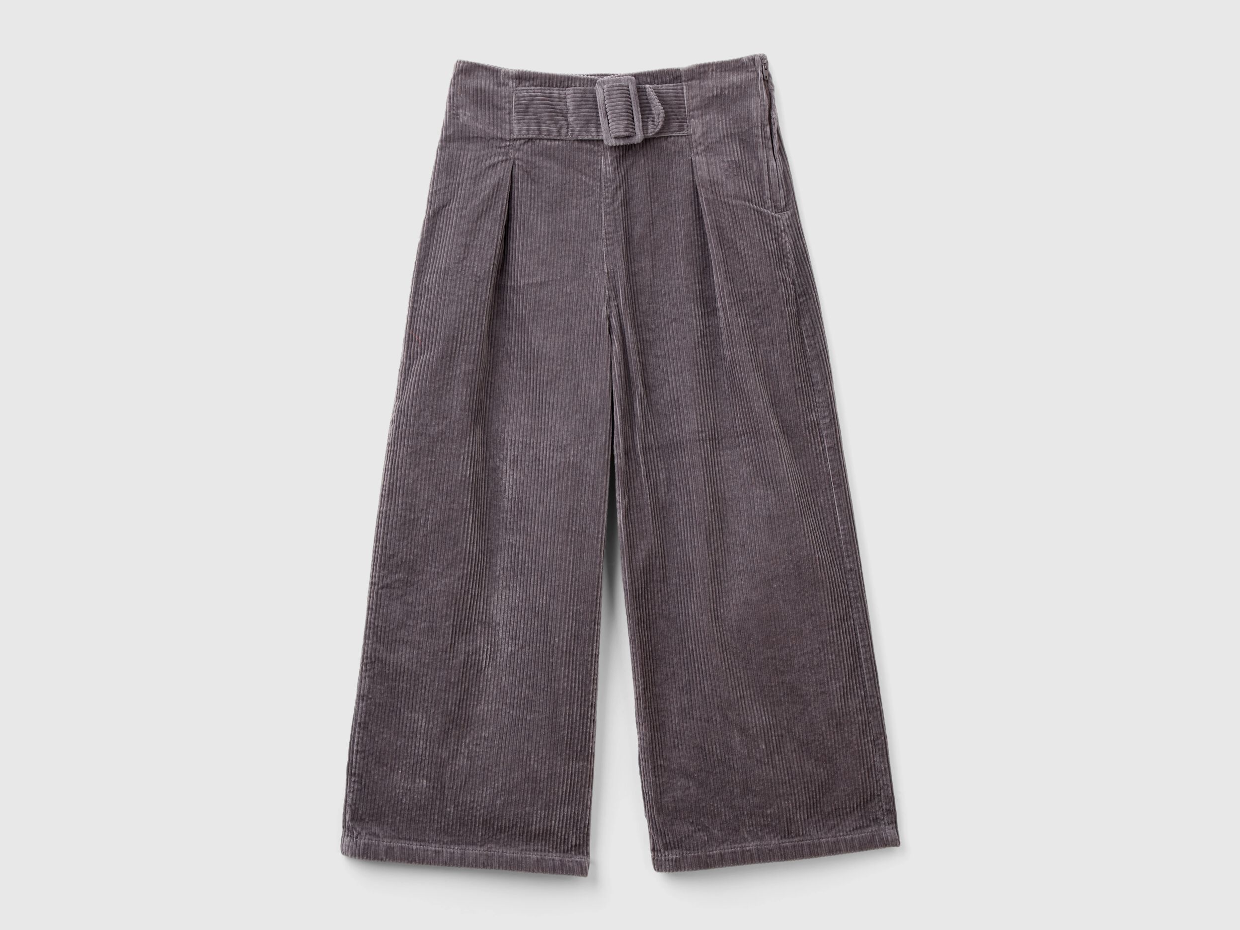 Wide fit velvet trousers - Dark Gray | Benetton