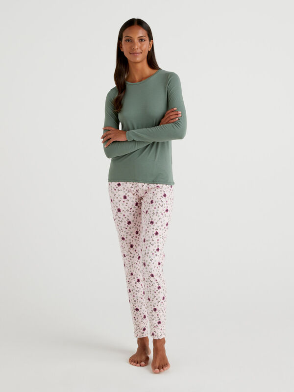 Floral trousers in warm stretch cotton Women