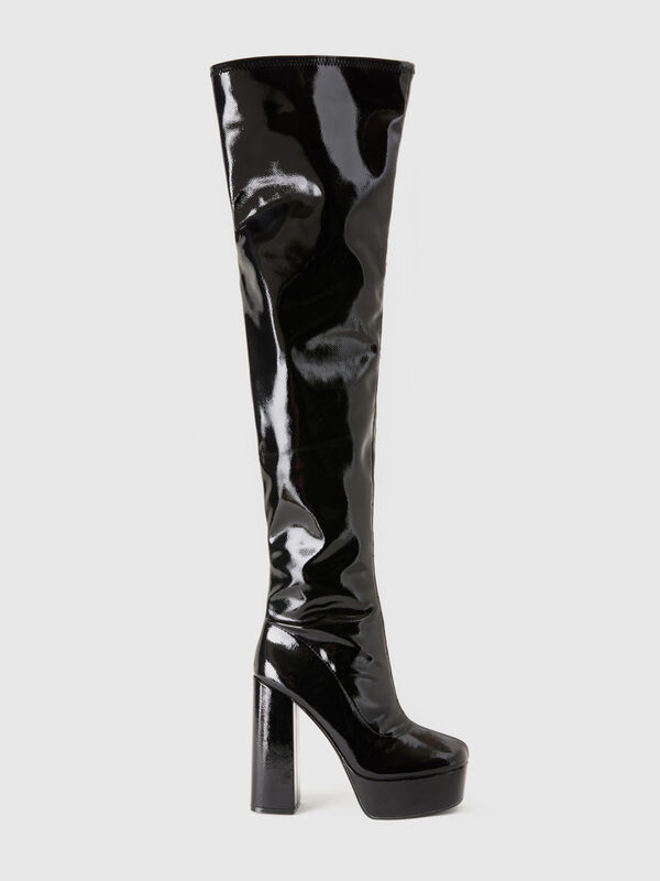Shiny black tall boots Women