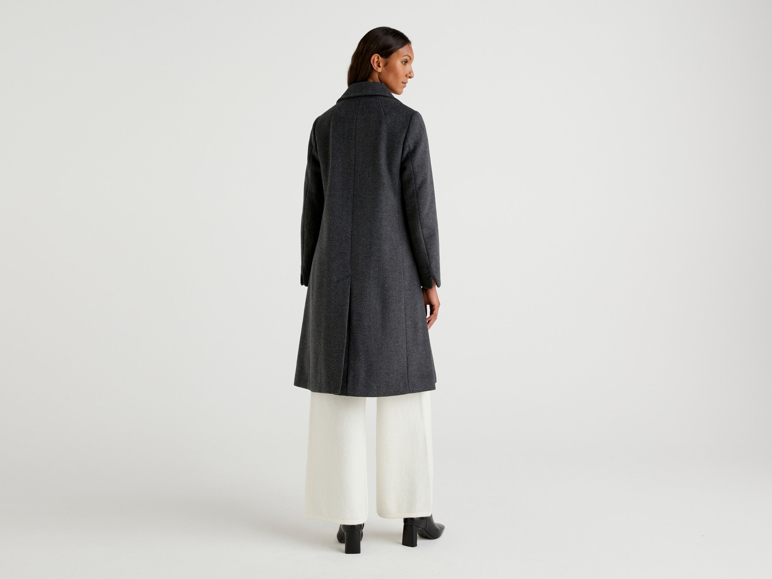 Wool blend cloth coat Dark Gray Benetton