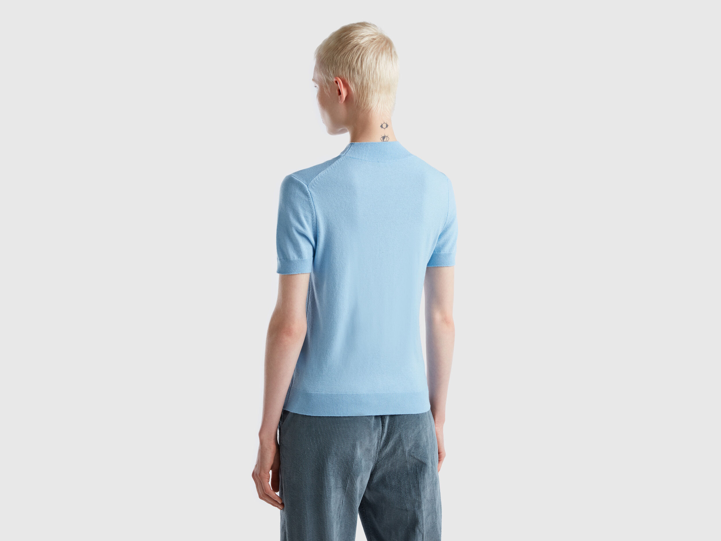Light blue short sleeve sweater on sale