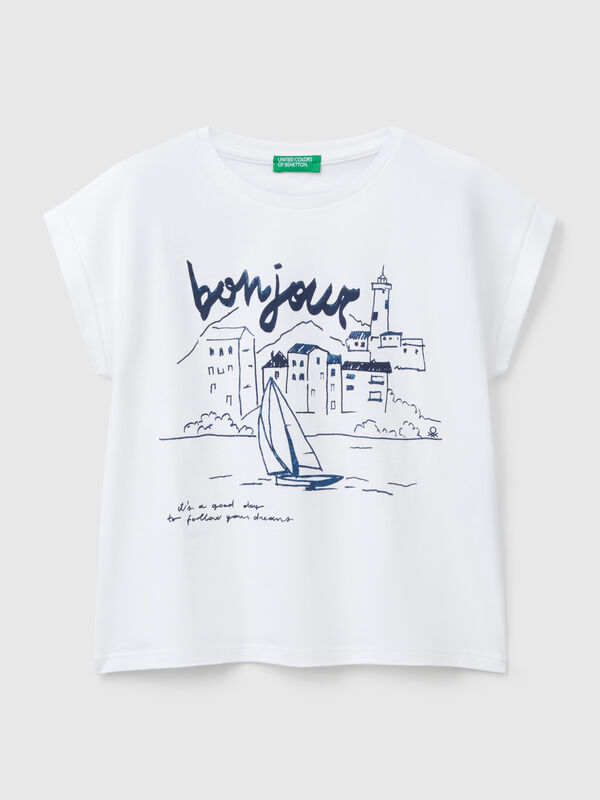 Boxy fit t-shirt with print and glitter Junior Girl