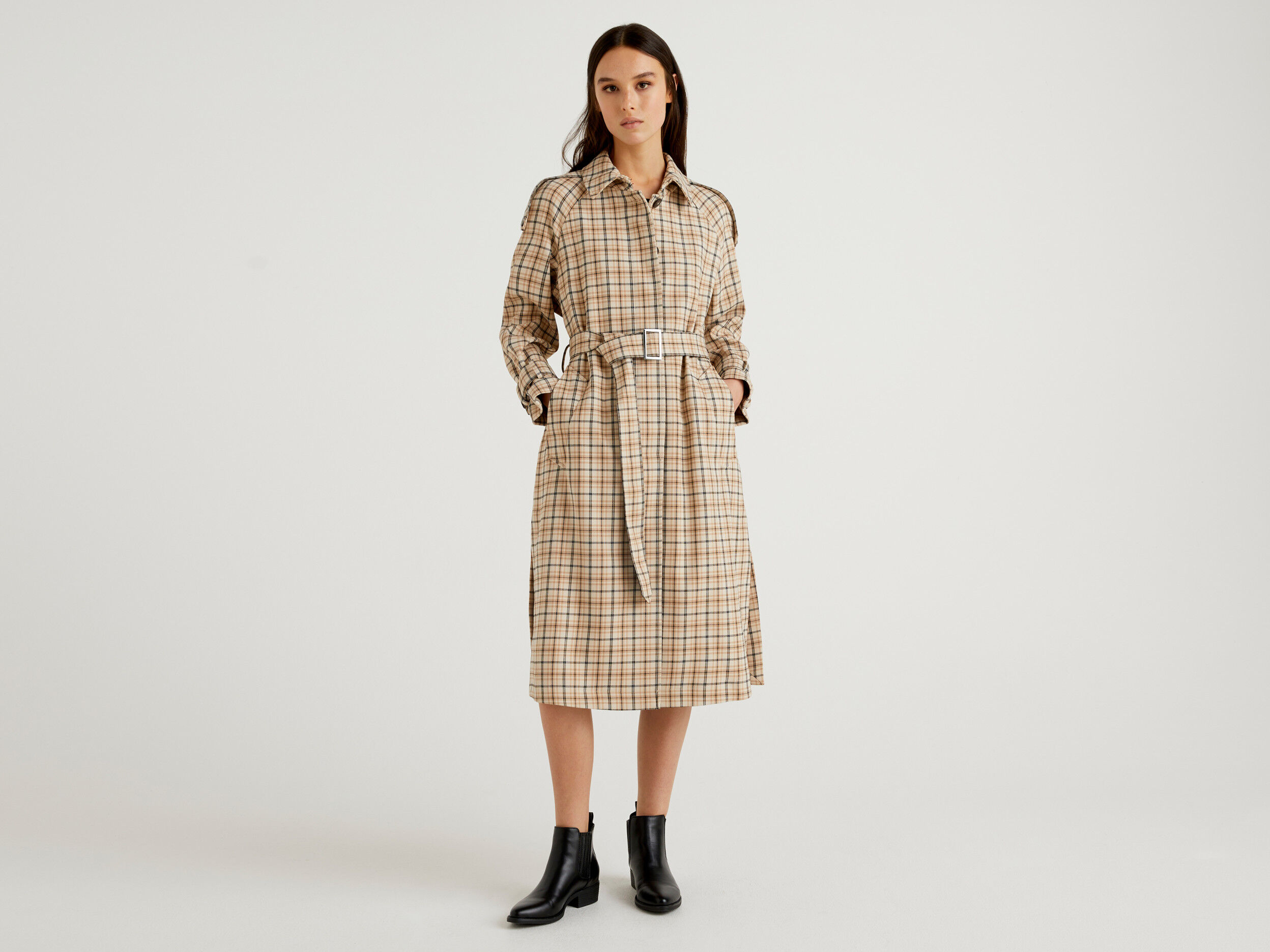 Women's check sale trench coat