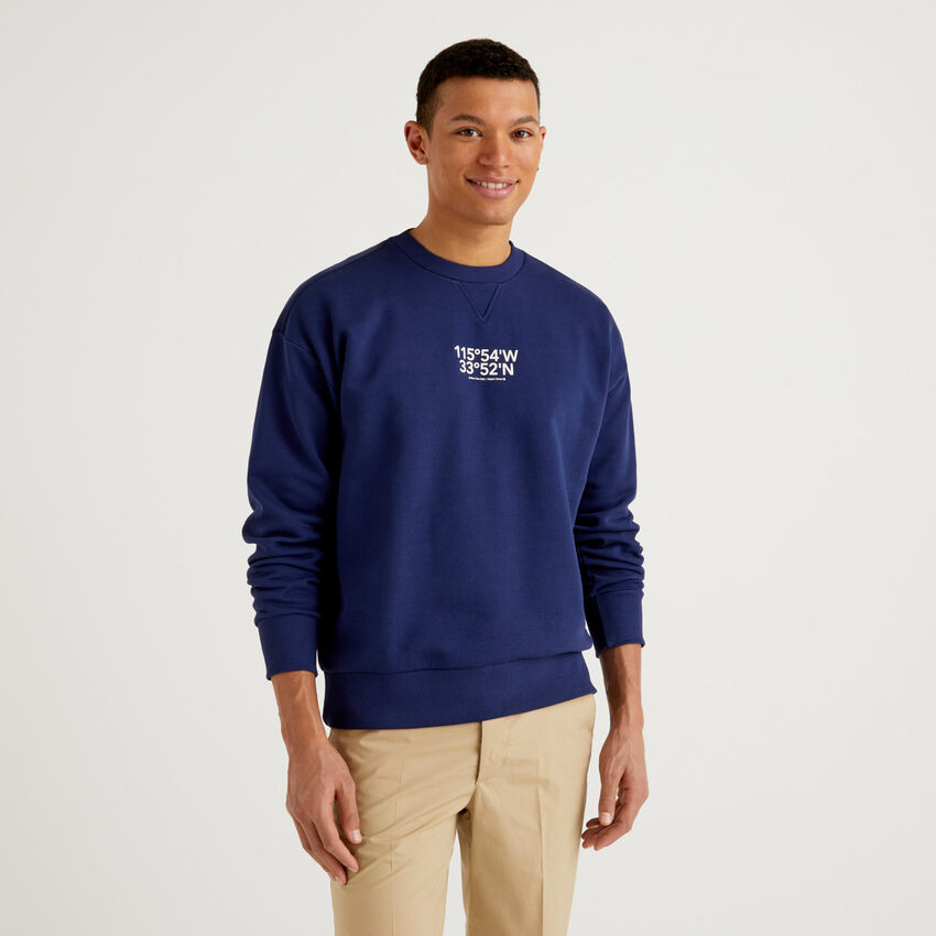 Blue sweatshirt in organic cotton - Dark Blue | Benetton