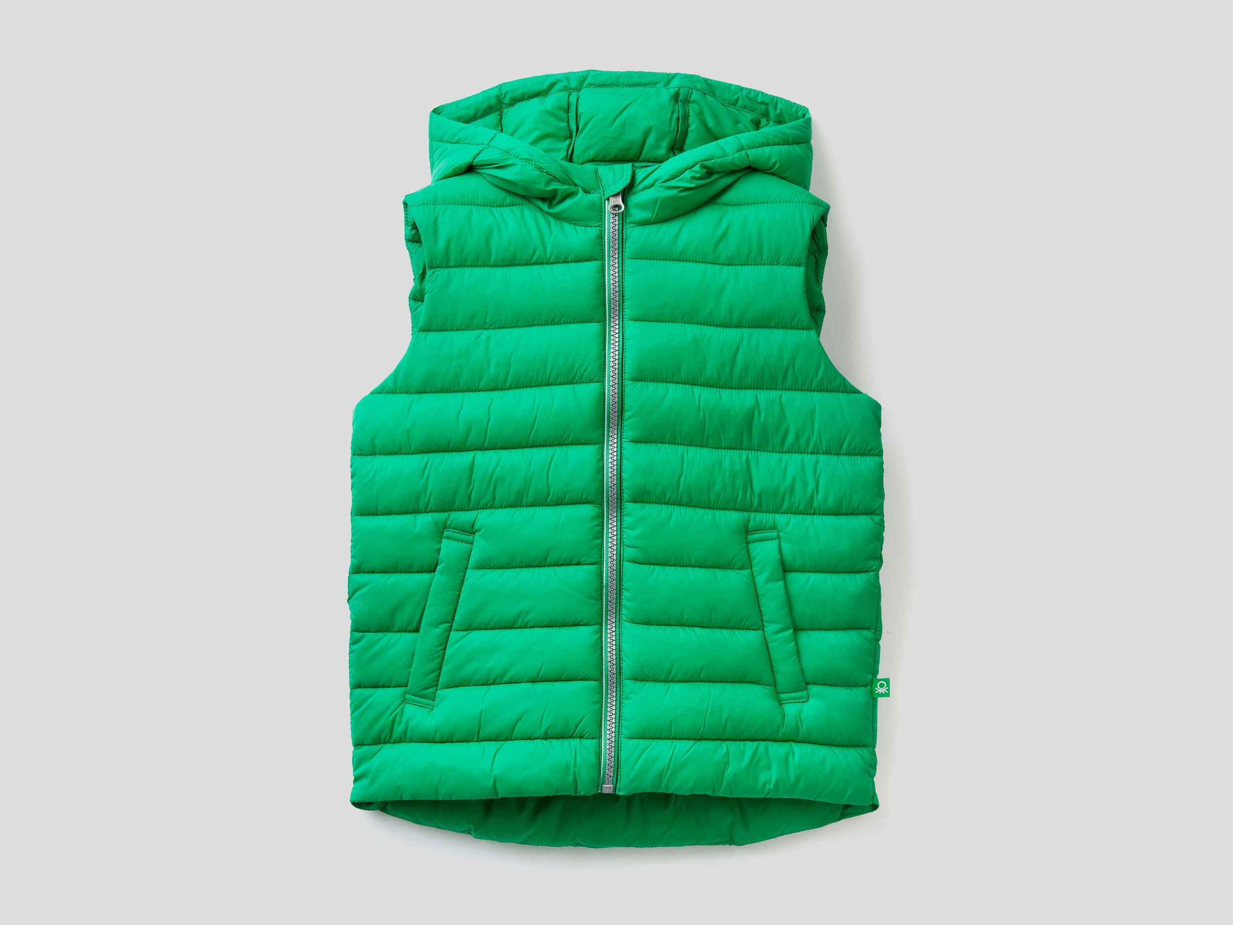 Sleeveless jacket with hood Green Benetton