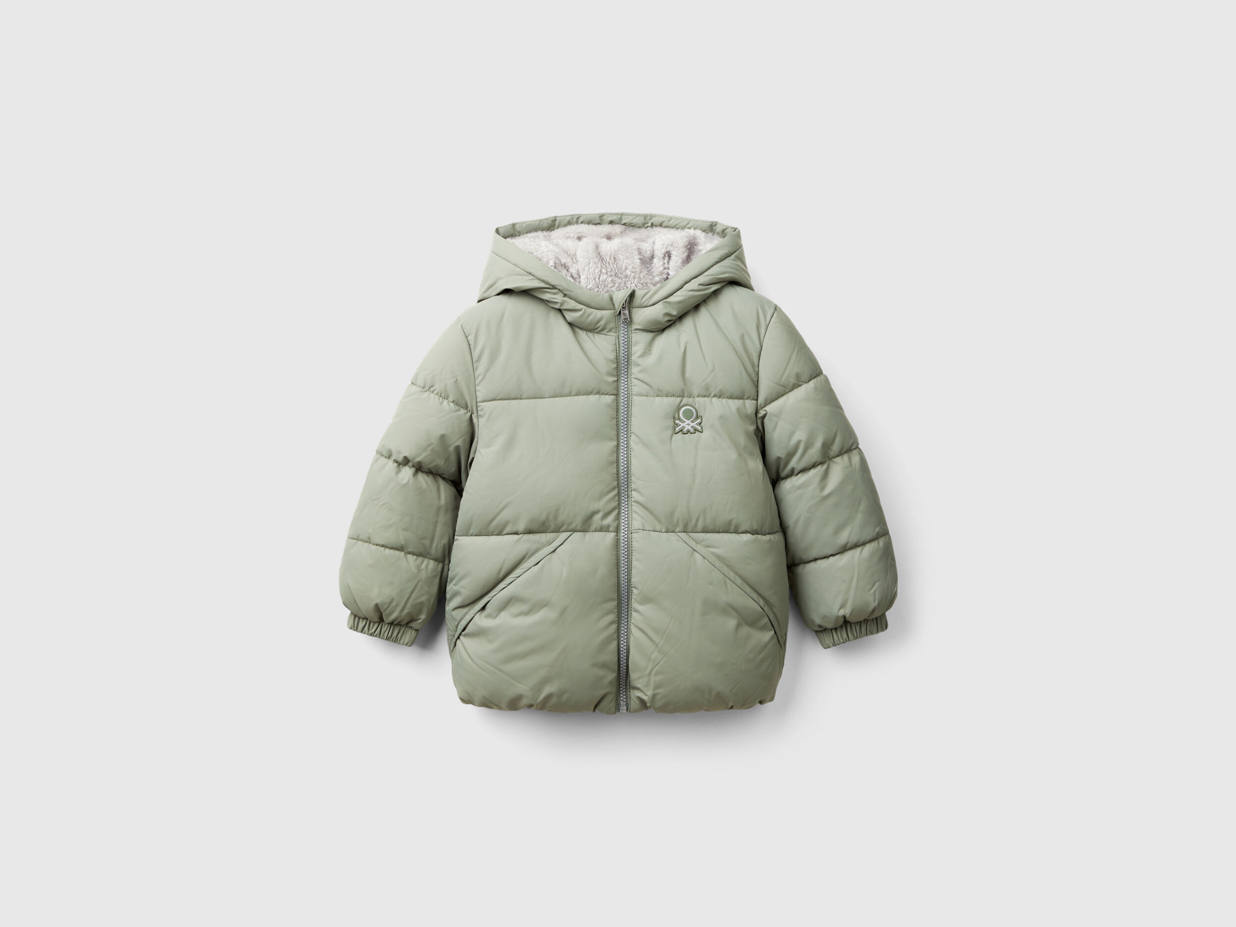 Jacket with teddy interior - Light Green | Benetton