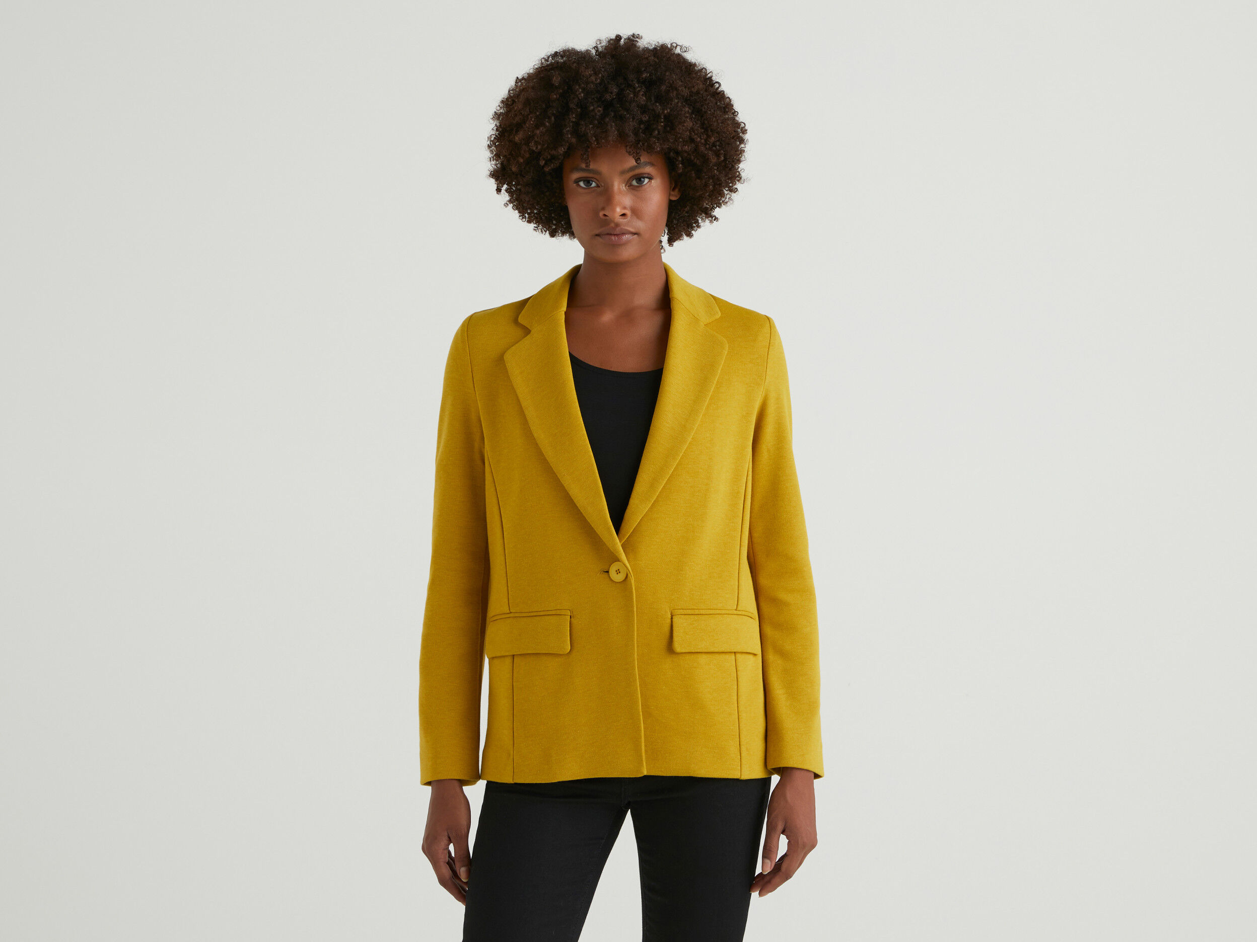 Fitted blazer with pockets Yellow Benetton