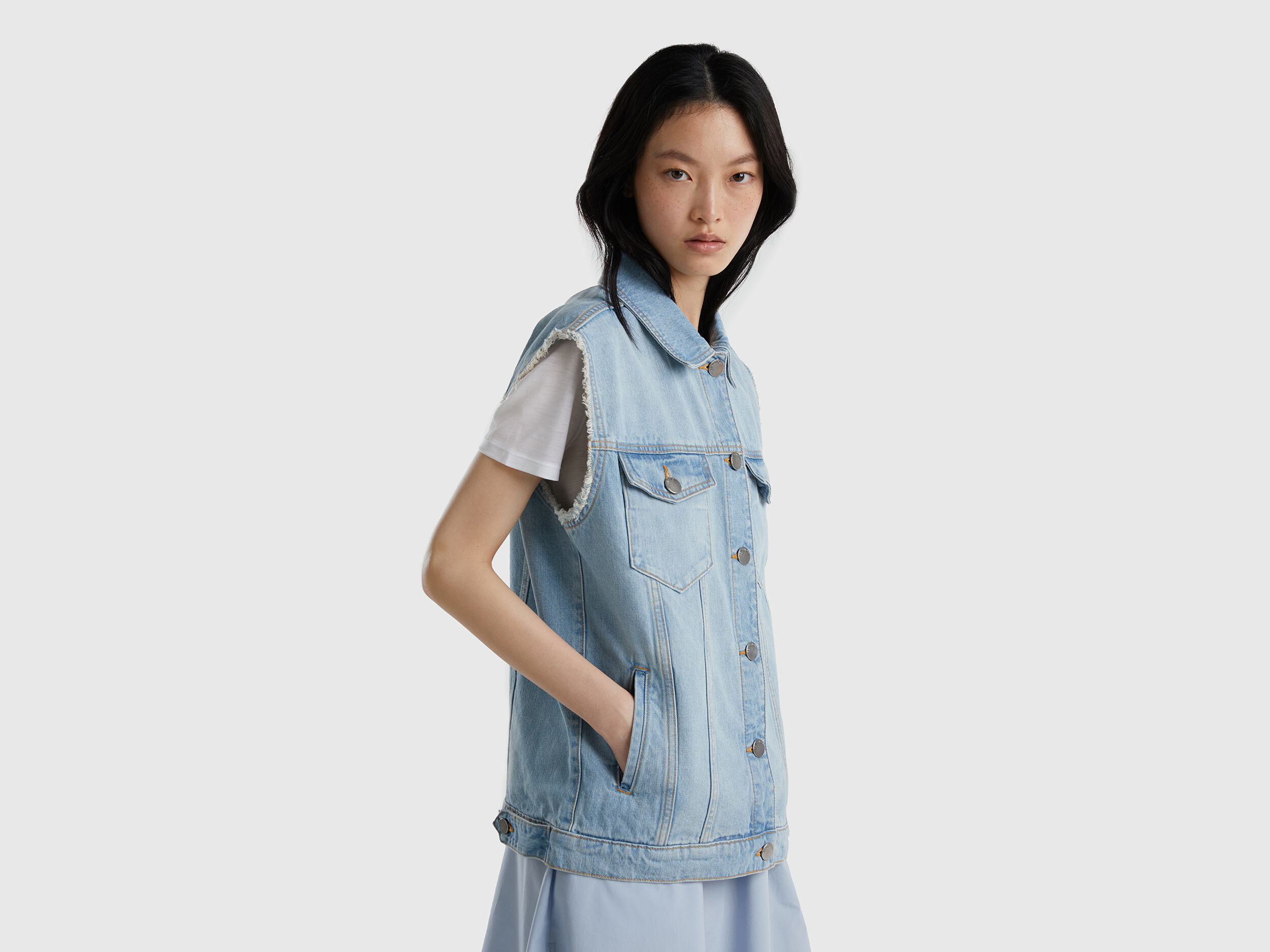 Oversized denim vest Light Blue Benetton