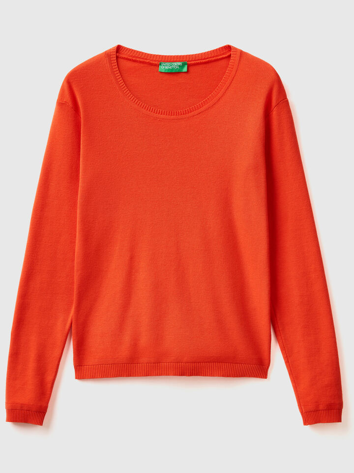 Crew neck sweater in pure cotton image number 1