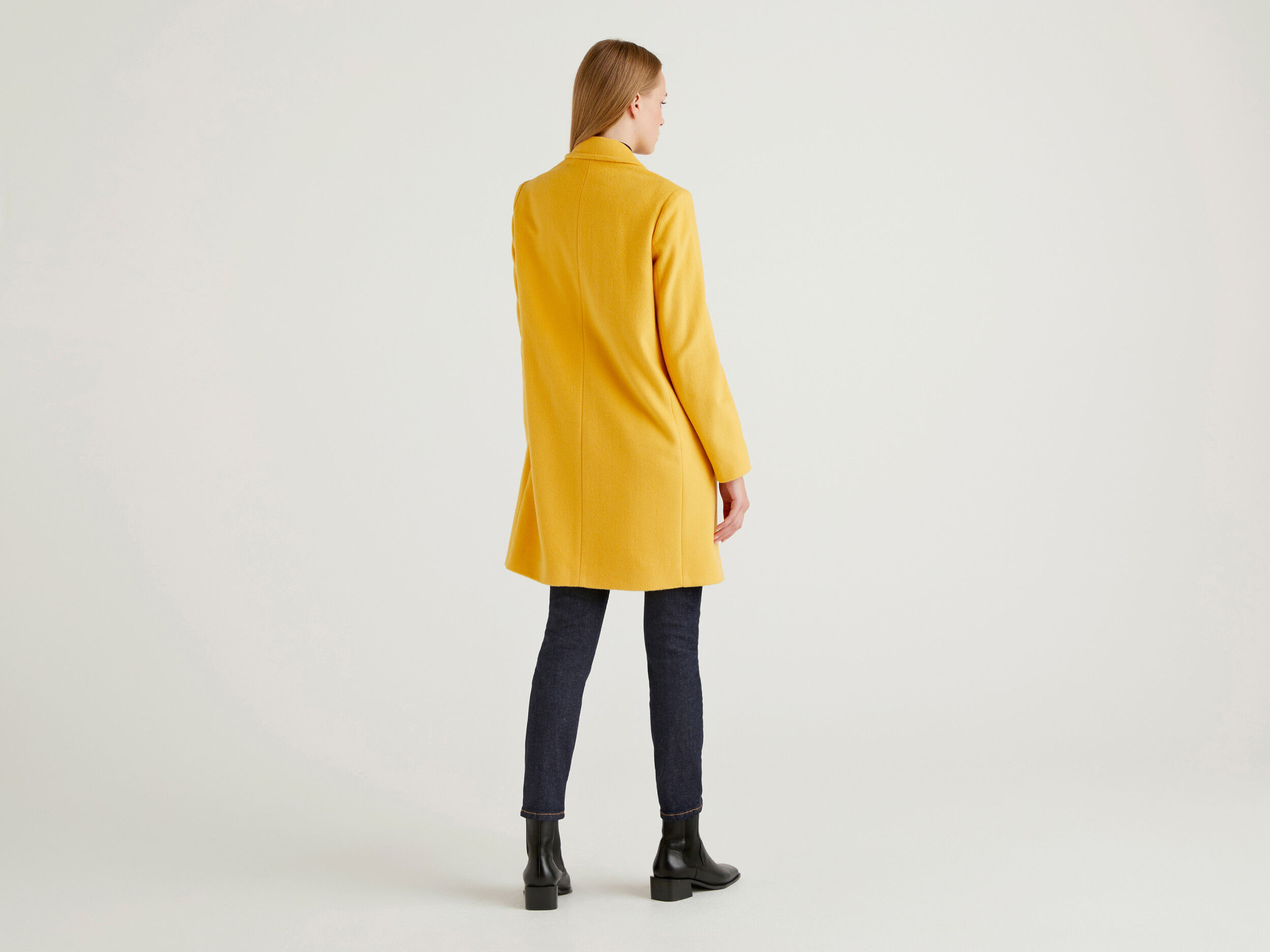 Short coat in wool blend cloth Yellow Benetton